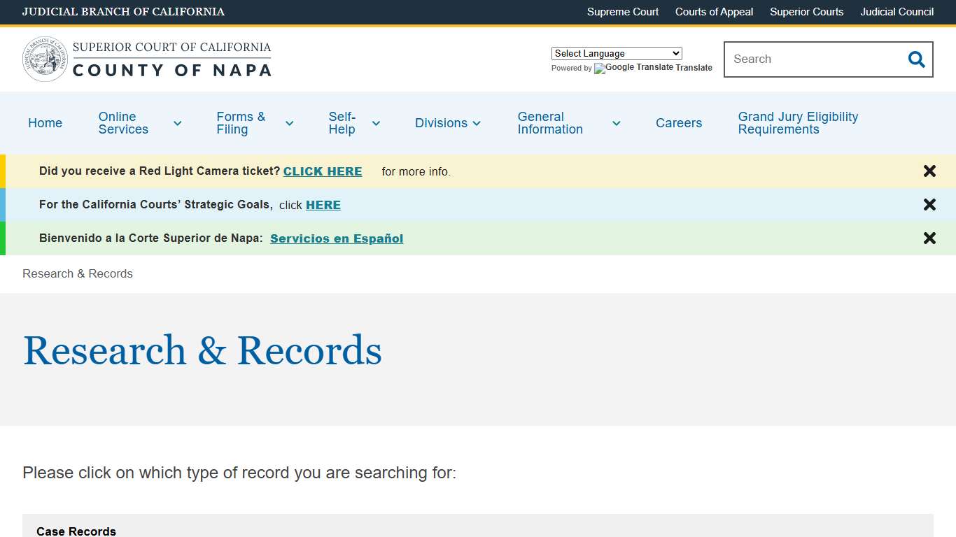 Research & Records Superior Court of California County of Napa