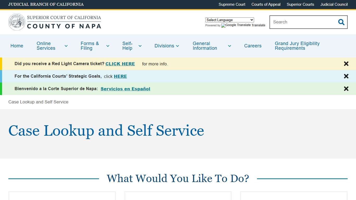 Case Lookup and Self Service Superior Court of California County of Napa